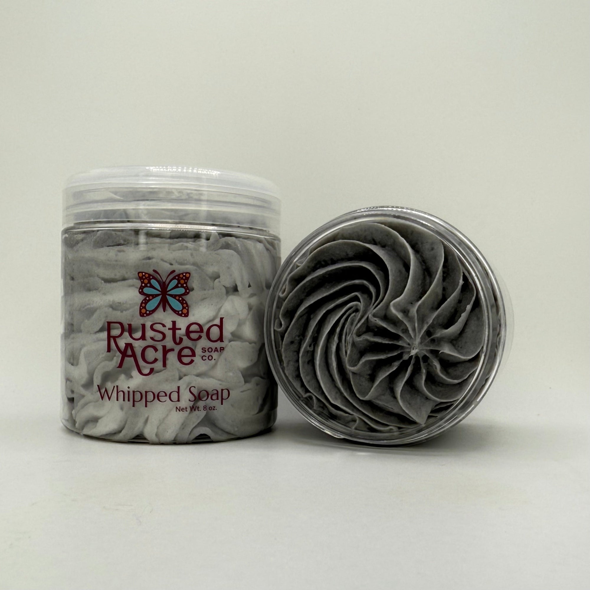 Front and top profile of Tuxedo whipped soap from Rusted Acre Soap Company