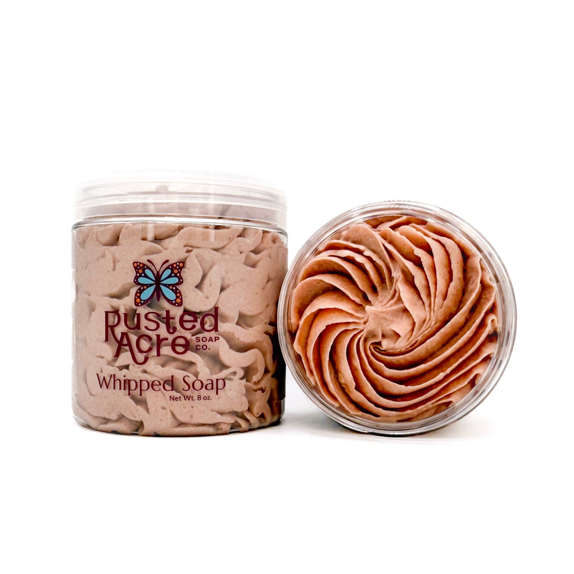 Front and top profile of Mahogany whipped soap from Rusted Acre Soap Company